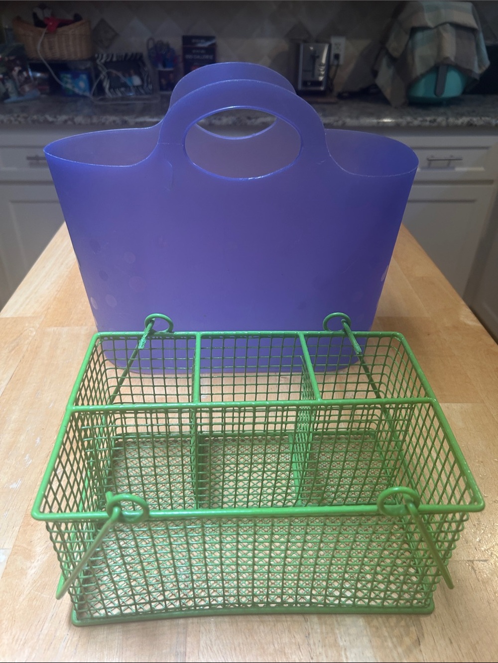 Purple Tote Bag and Green Metal Organizer Basket Set - Home Accents